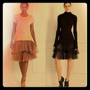 BCBGen Black Pleated Tulle Uneven Layered Skirt